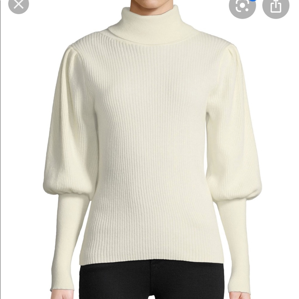 MILLY Puff-Sleeve Ribbed 100% Cashmere Sweater